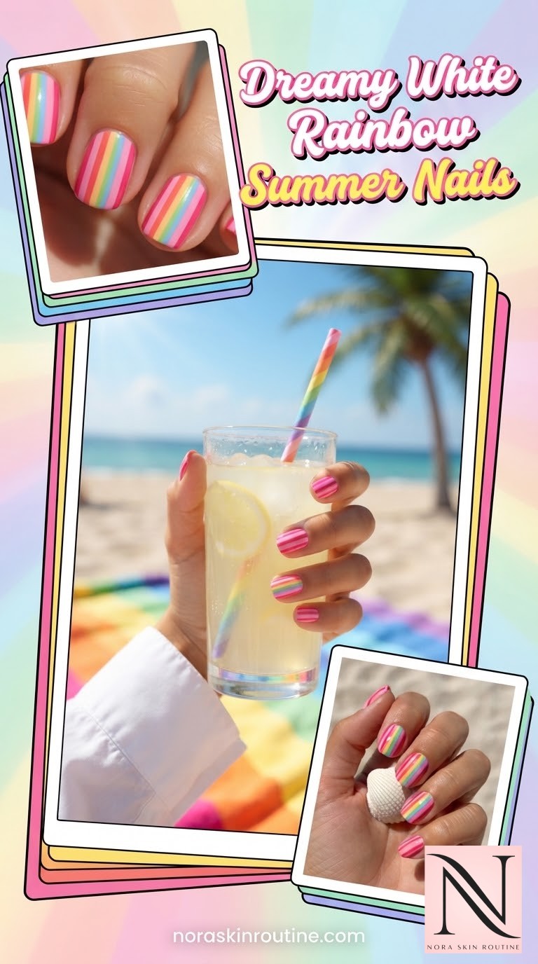 Dreamy White Rainbow Summer Nails