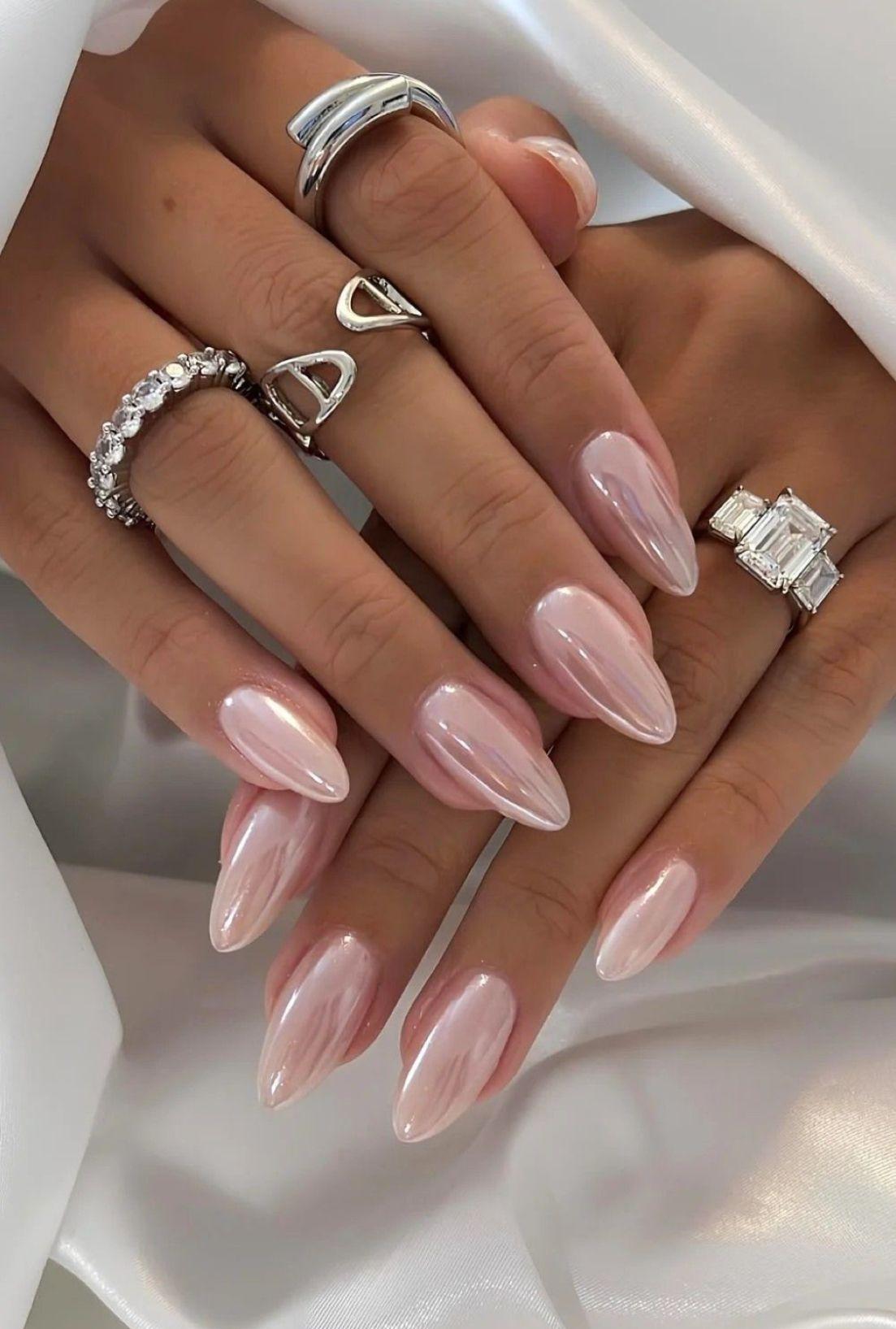 Pink chrome wedding manicure