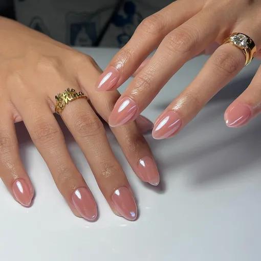 Transparent jelly pink chrome nails