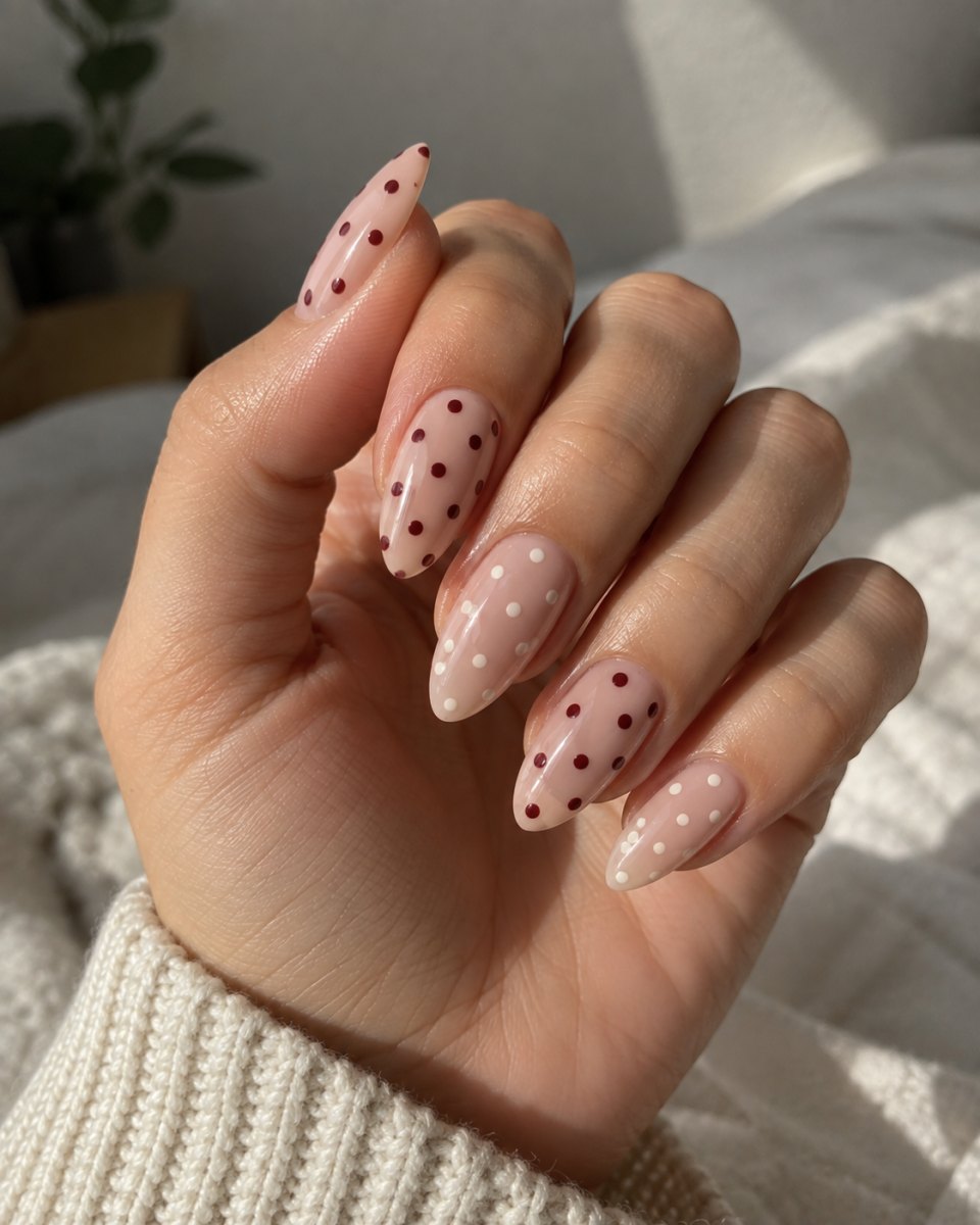 Polka dot almond nail design