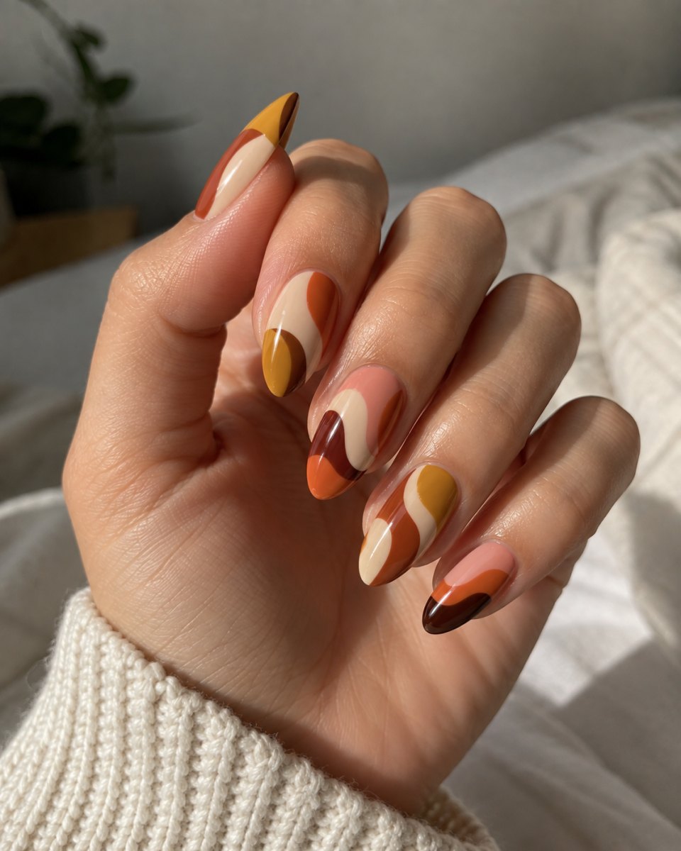 Retro color block almond nails