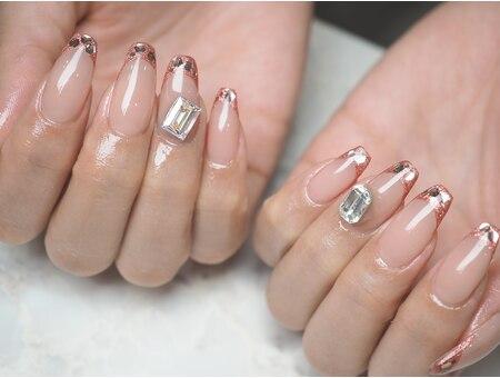 Rose gold gemstone French nails