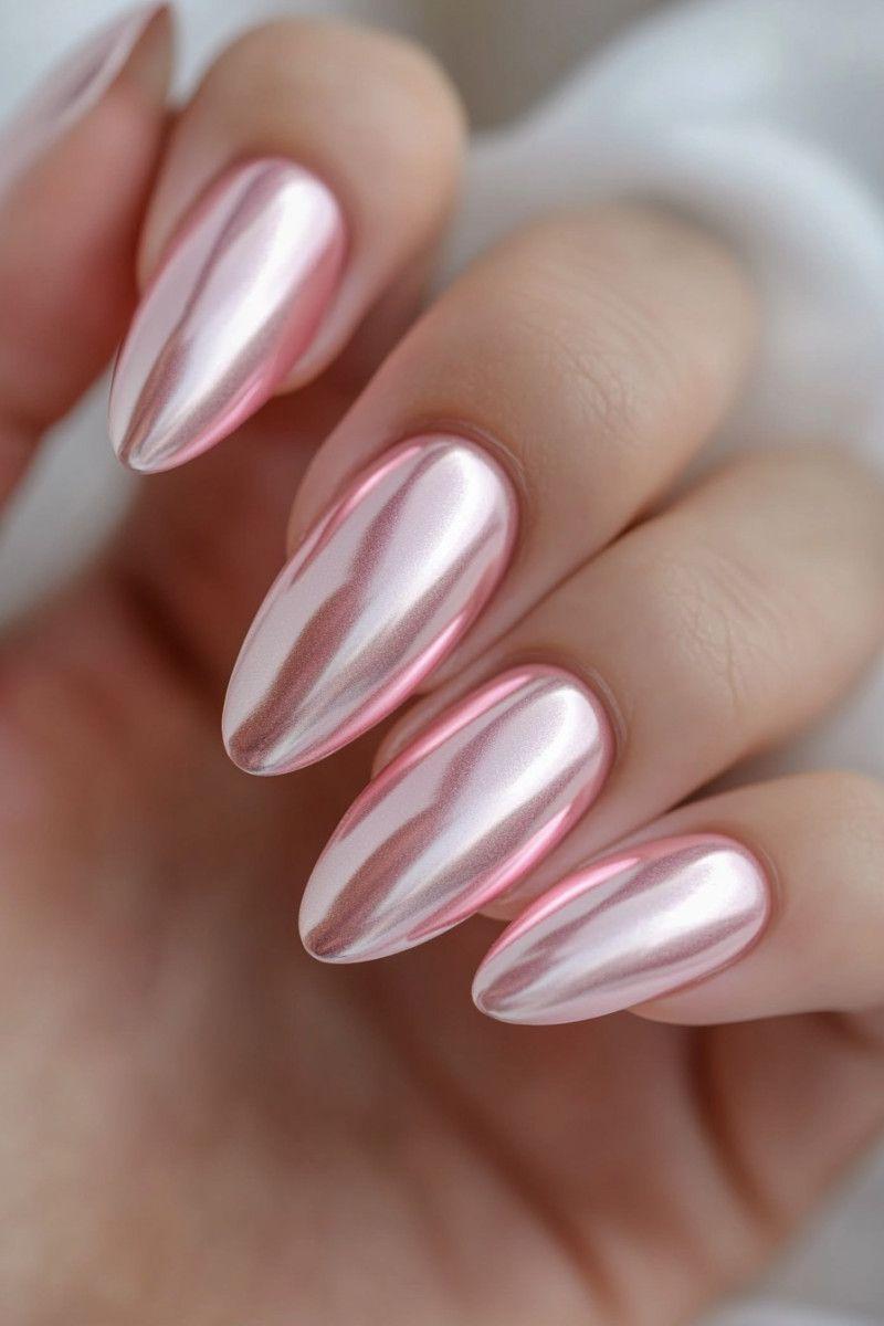 Rose pink chrome feminine nails