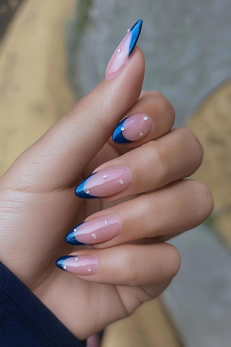Sapphire blue gemstone French nails