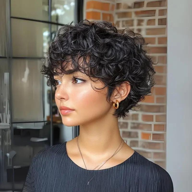 Face framing curly bixie layers