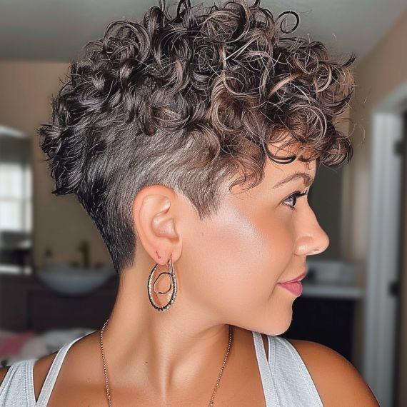 Tapered sides curly bixie