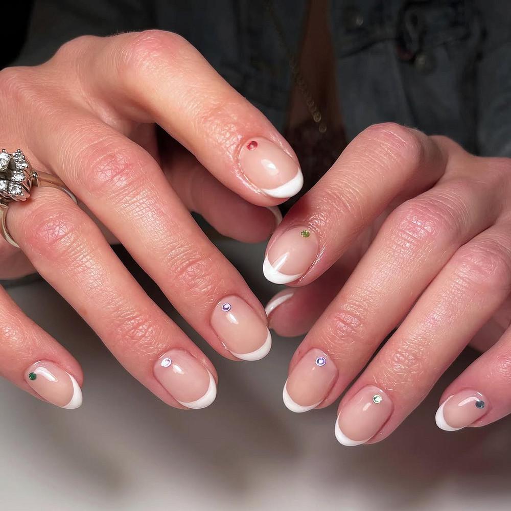 Short gemstone French manicure designs
