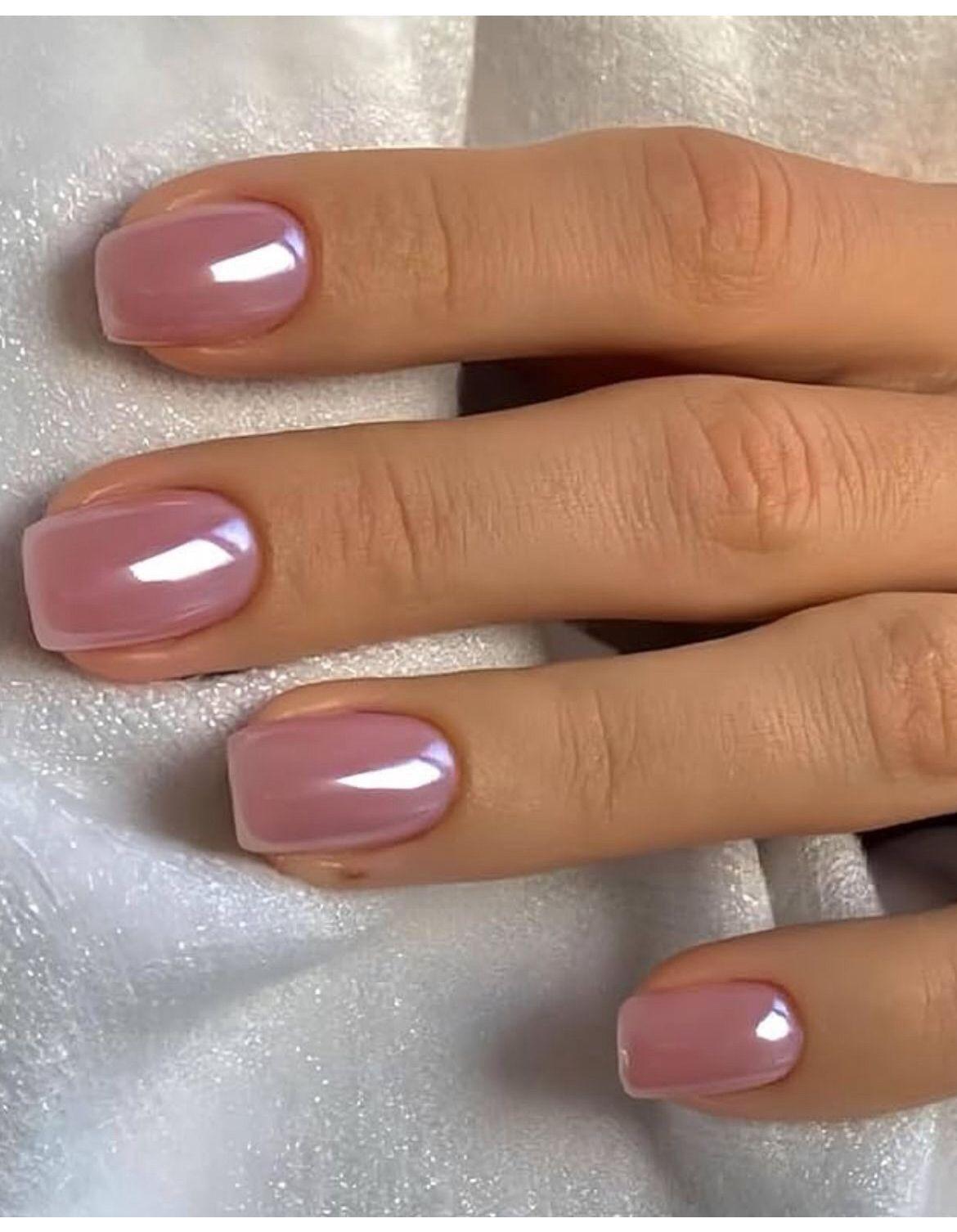 Short pink chrome minimalist nails