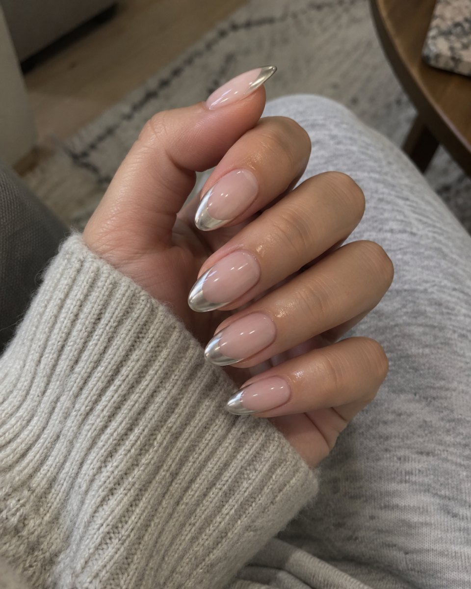 Chrome tipped Hailey Bieber glazed donut french tips