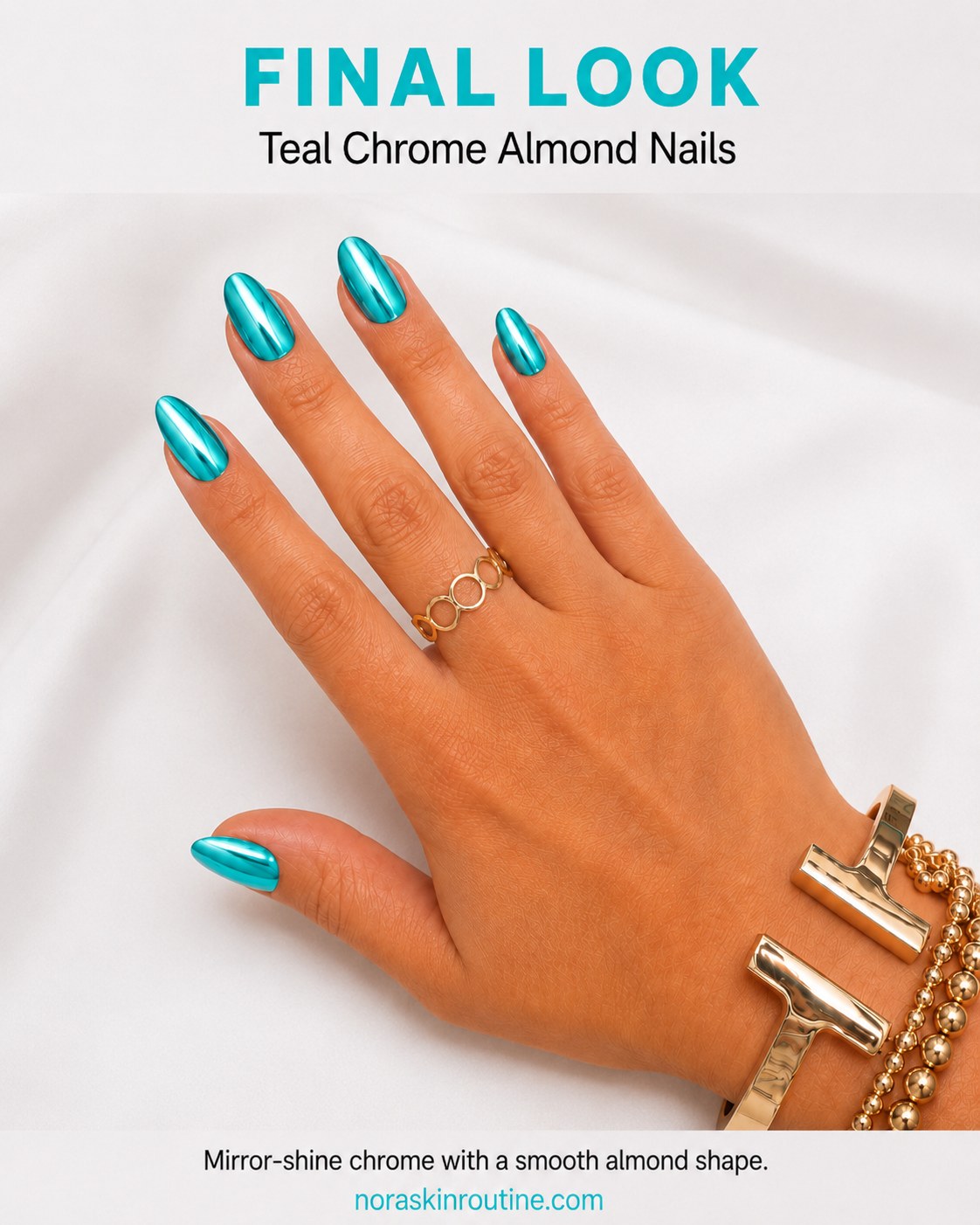 Teal Chrome Almond Nails - A Step-By-Step Gel Tutorial