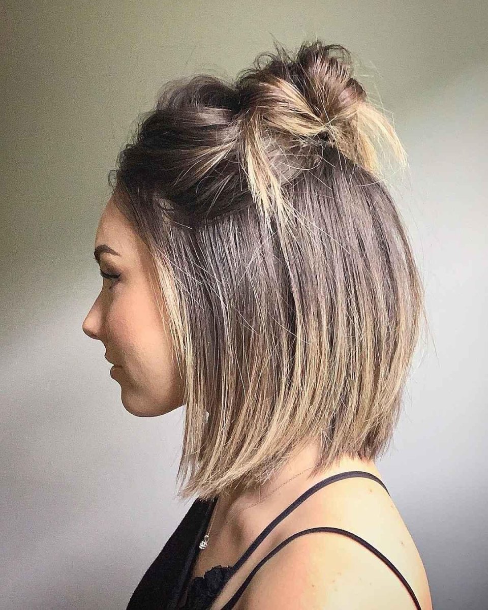 Trendy half up bun short hair ideas