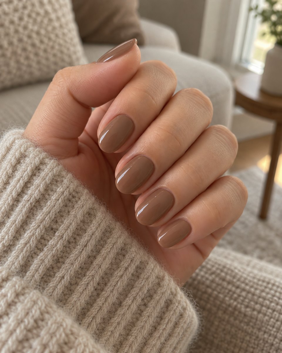 Warm beige brown manicure