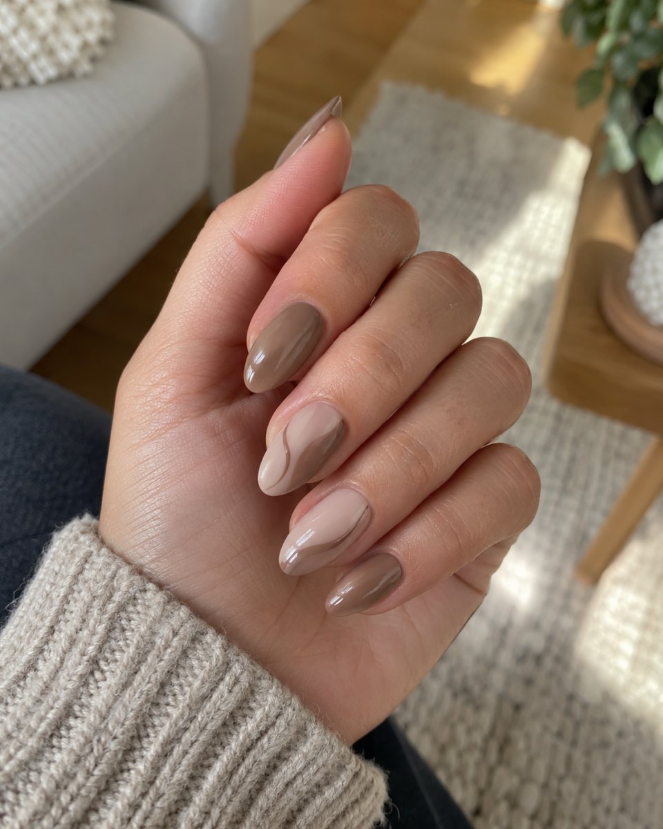 Warm taupe brown nail design