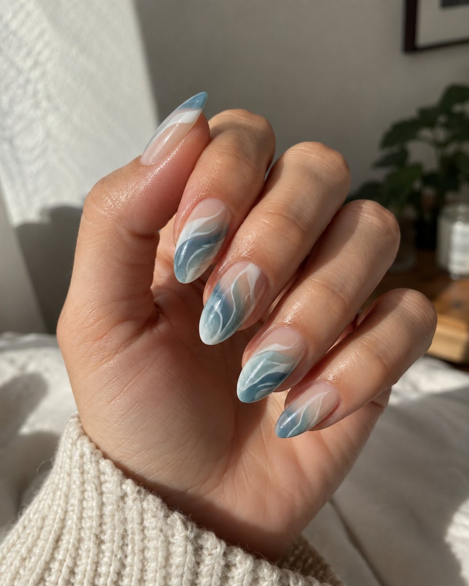 Wave pattern on almond nails