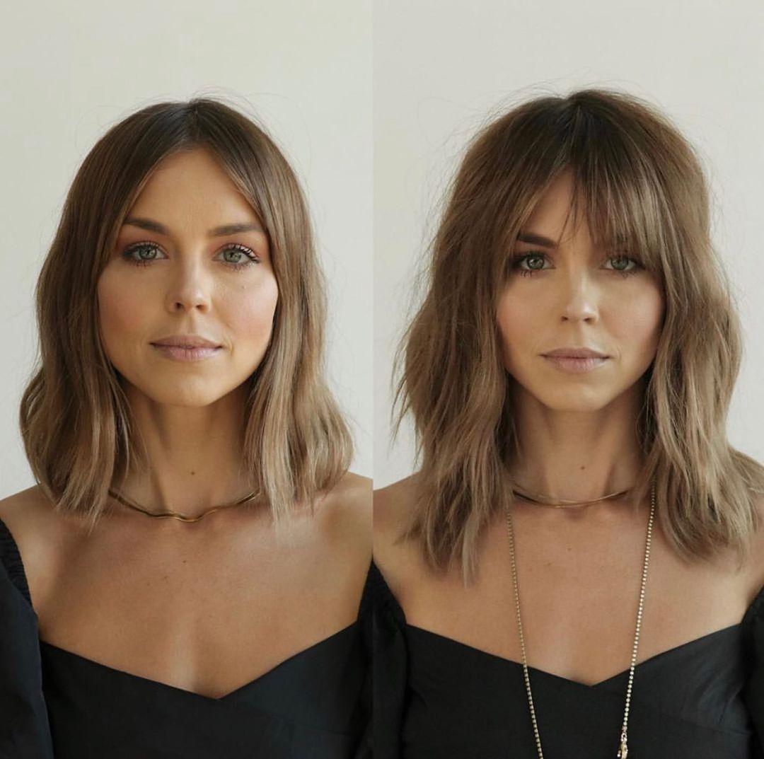 Wispy curtain bangs before after transformation
