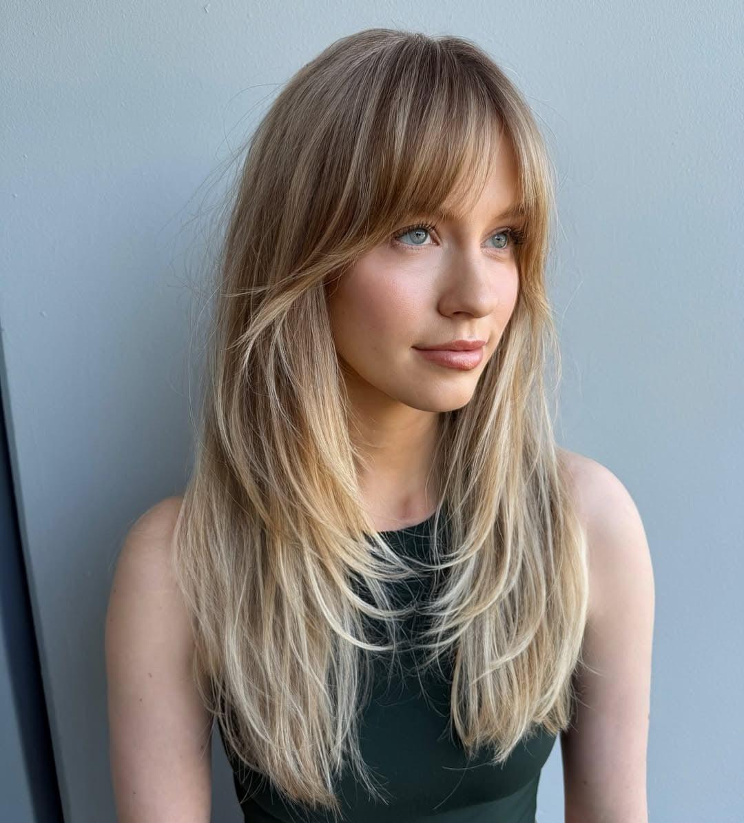 Thin hair with wispy curtain bangs