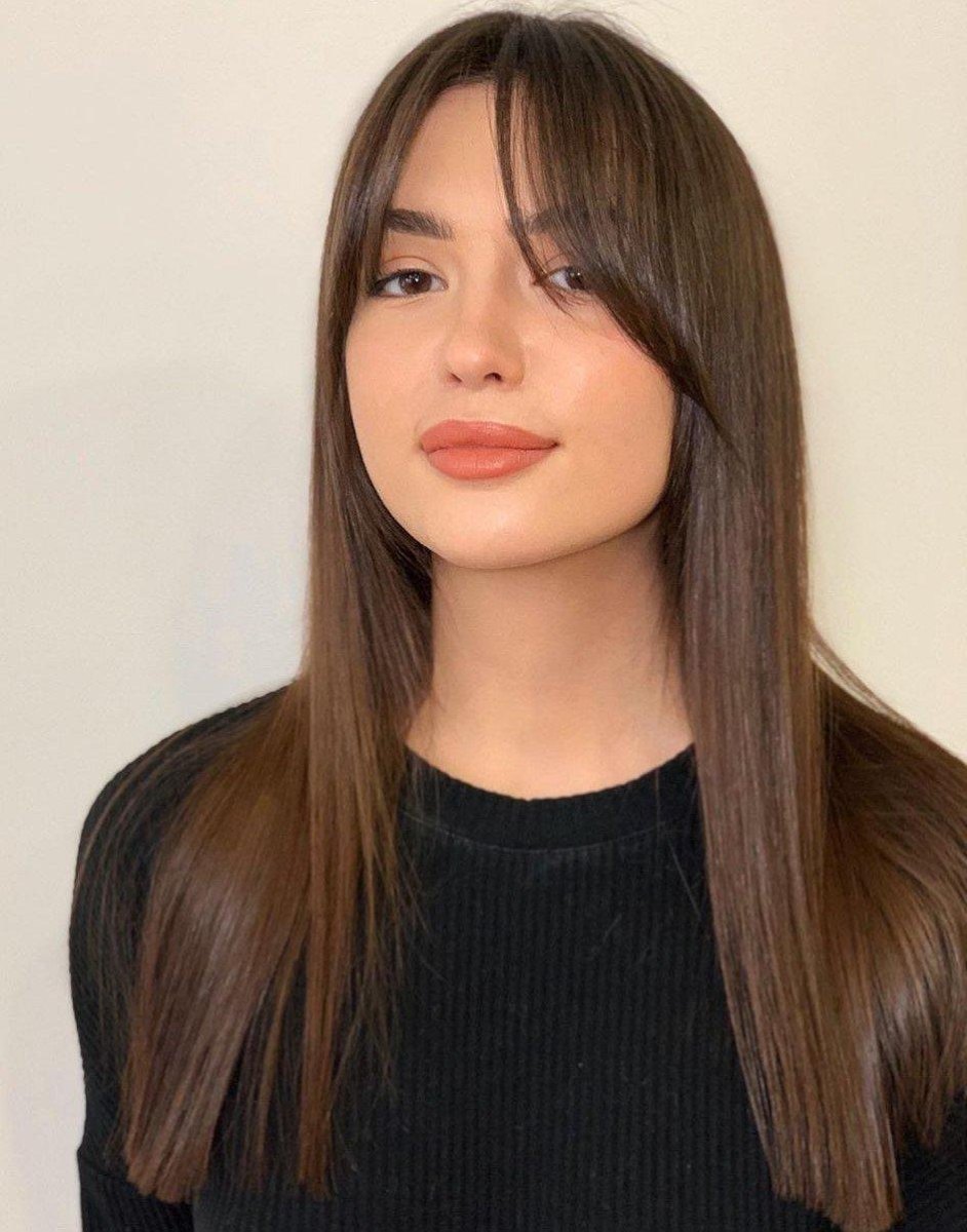 Straight hair wispy curtain bangs
